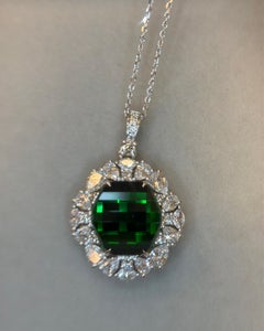 GIA Certified 4.20 Carat Natural Fancy Cut Tsavorite Diamond Pendant Necklace