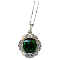 GIA Certified 4.20 Carat Natural Fancy Cut Tsavorite Diamond Pendant Necklace