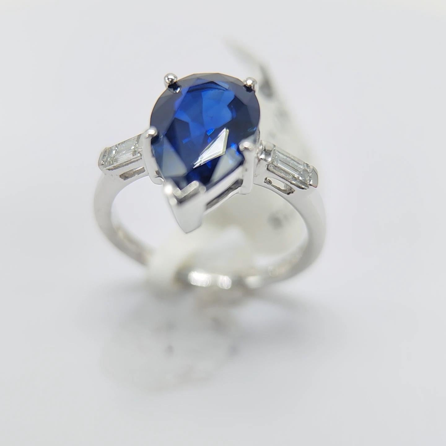 Bleu poire certifié GIA 4,20 carats  bague en saphir  en platine. en vente 8
