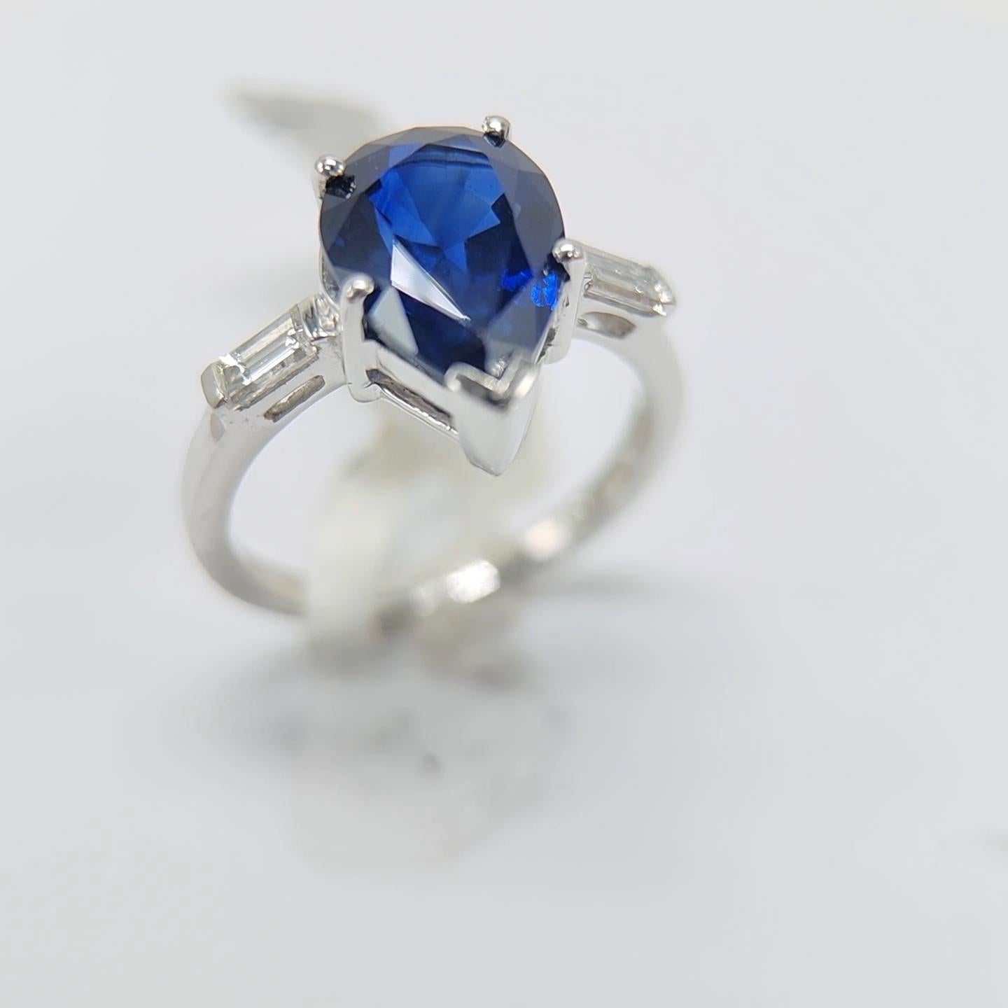 Bleu poire certifié GIA 4,20 carats  bague en saphir  en platine. en vente 14