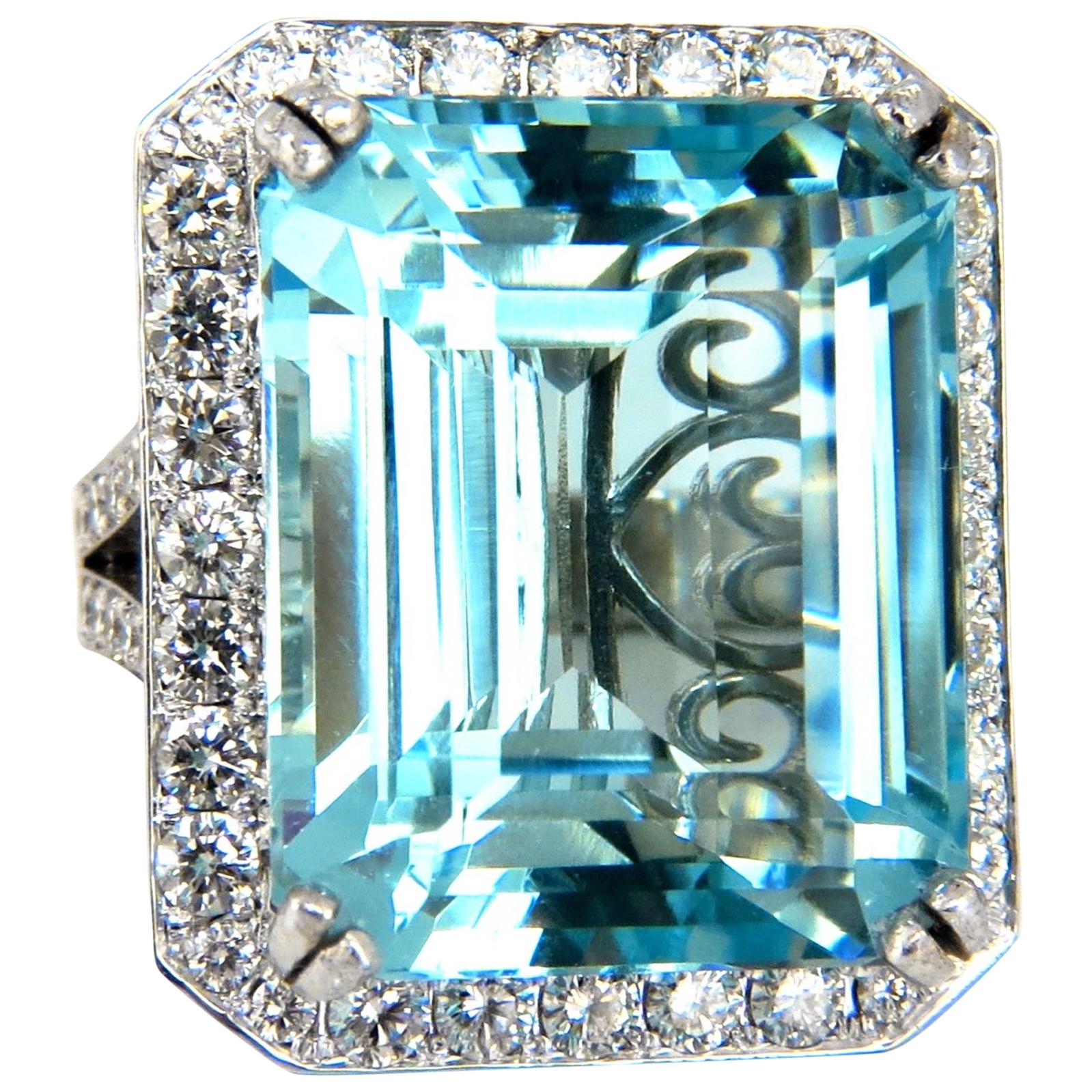 GIA Certified 42.01ct Natural "Blue" Aquamarine diamonds ring Vivid 18kt Freedom For Sale