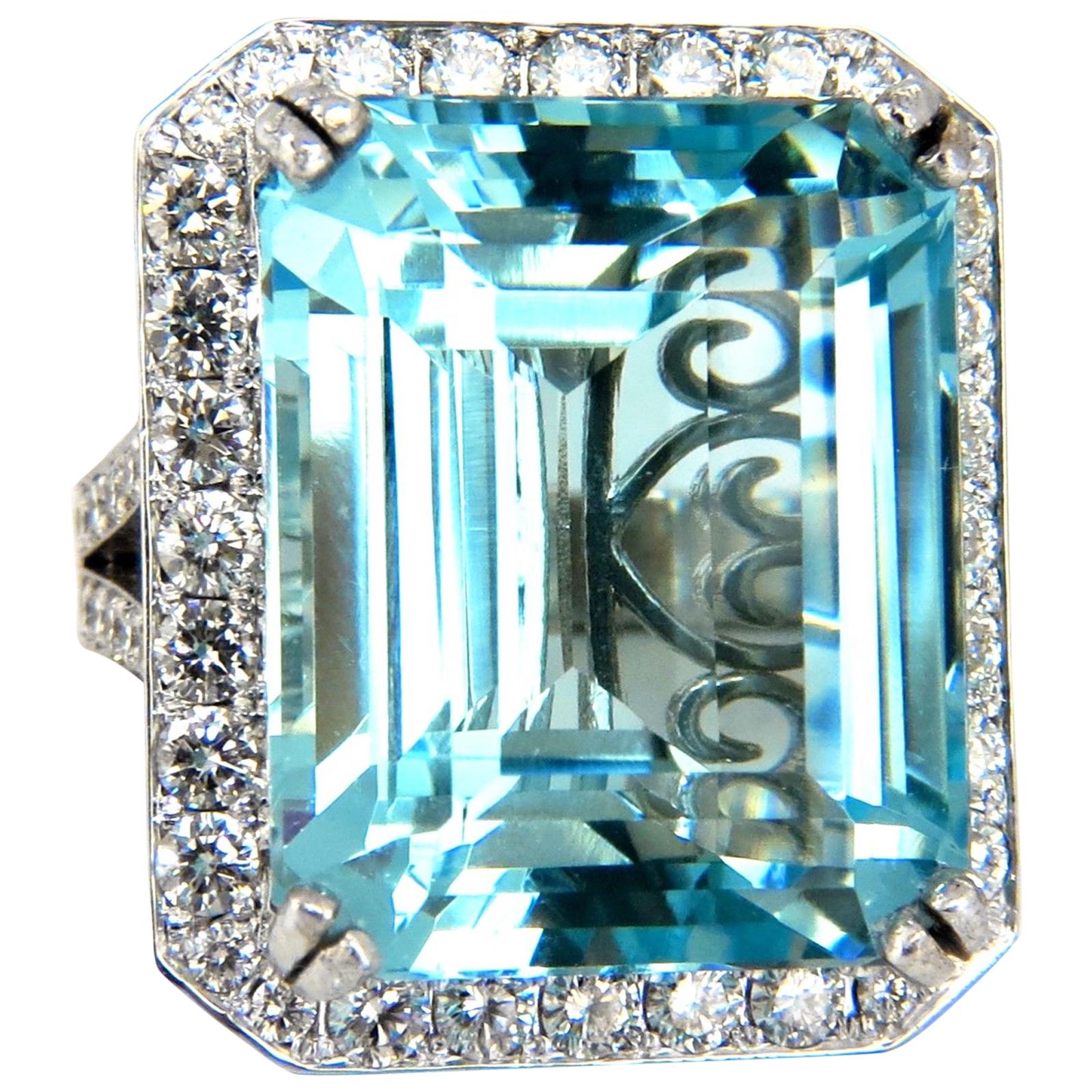 GIA Certificado 42,01ct Natural "Azul" Aguamarina diamantes anillo Vivid 18kt Libertad