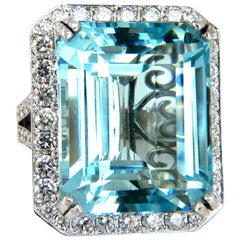 GIA Certified 42.01ct Natural "Blue" Aquamarine diamonds ring Vivid 18kt Freedom