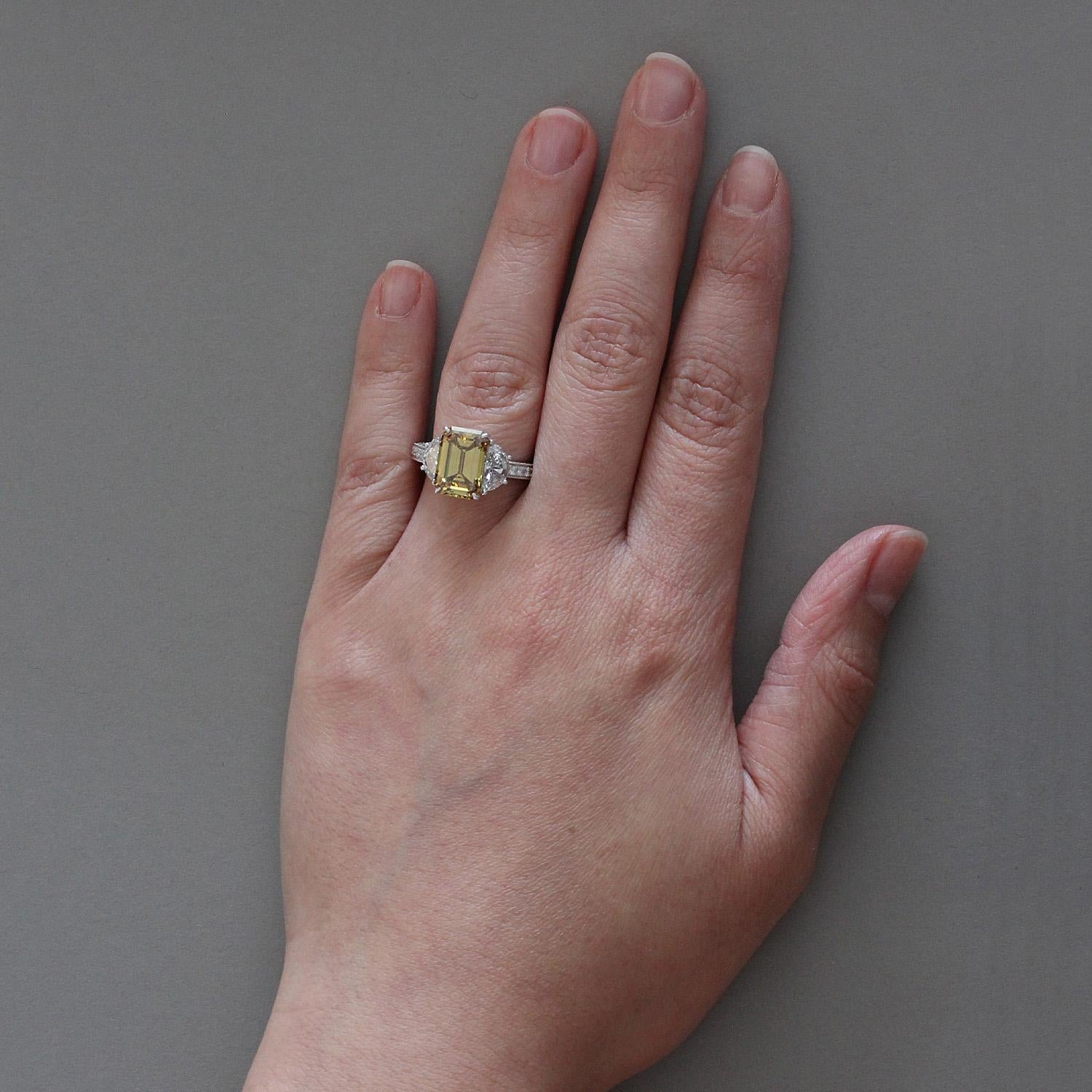 yellow diamond ring emerald cut