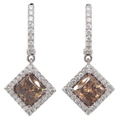 GIA Certified 4.23 Carat Brown Princess Cut Diamond Earrings GIA Certified 4.23 Carat Brown Princess Cut Diamond Earrings