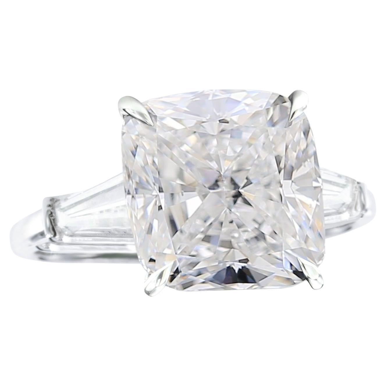 GIA Certified 4.23 Carat Cushion Cut Diamond Platinum Ring For Sale
