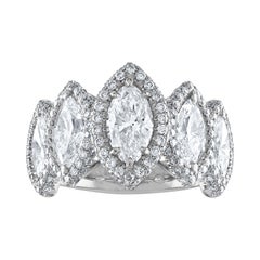 GIA Certified 4.23 Carat Five-Stone Marquise Cut Diamond Platinum Ring