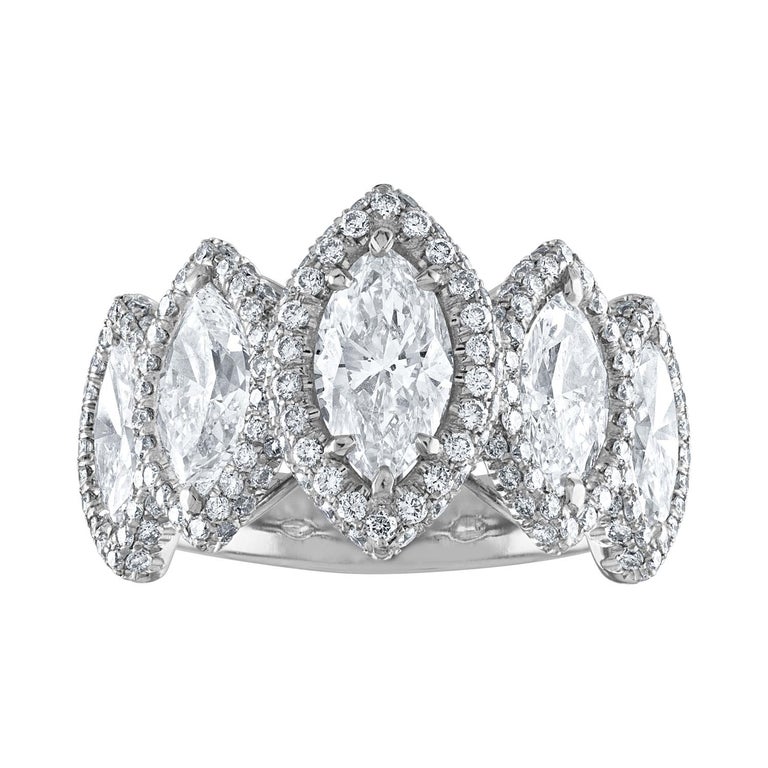 GIA Certified Carat Five-Stone Marquise Cut Diamond Platinum
