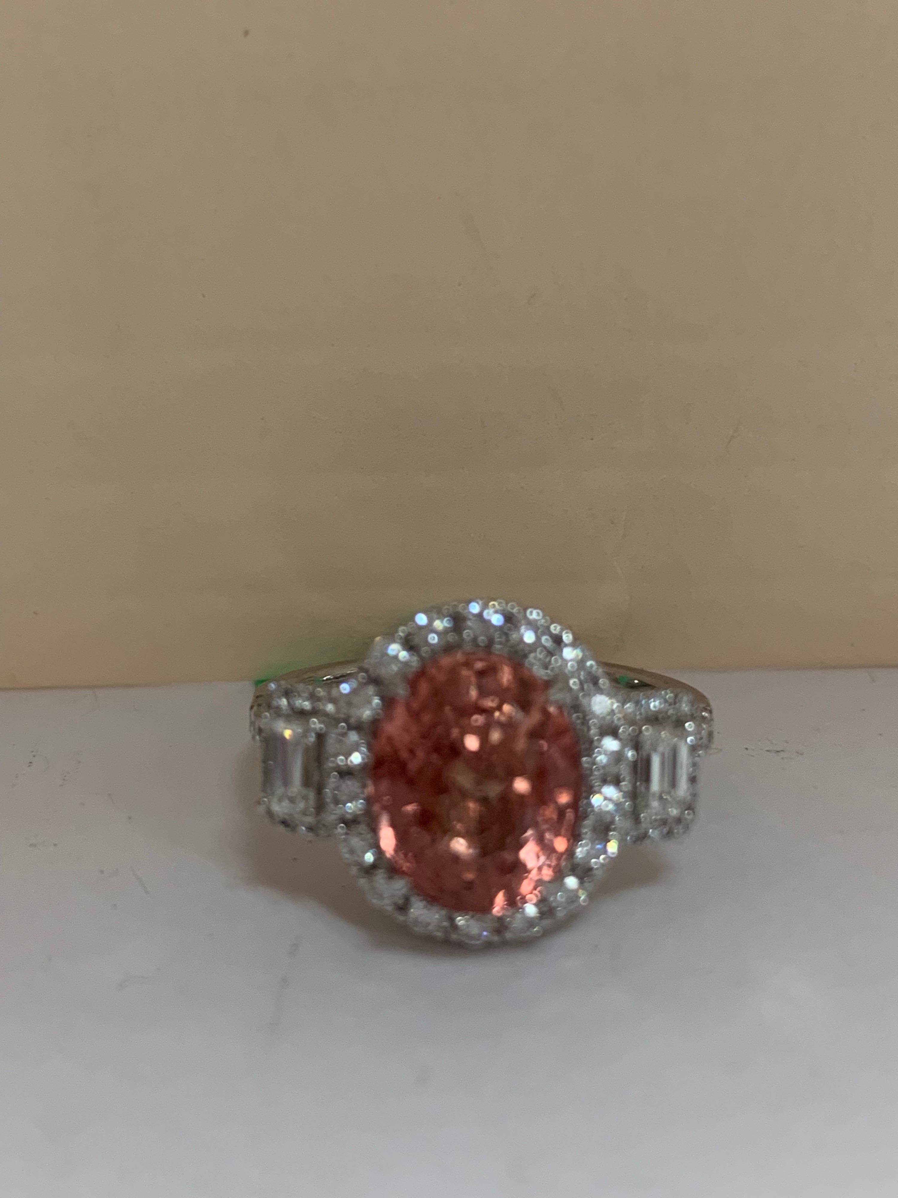 Oval Cut GIA Certified 4.23 Carat Padparadscha Sapphire Ring