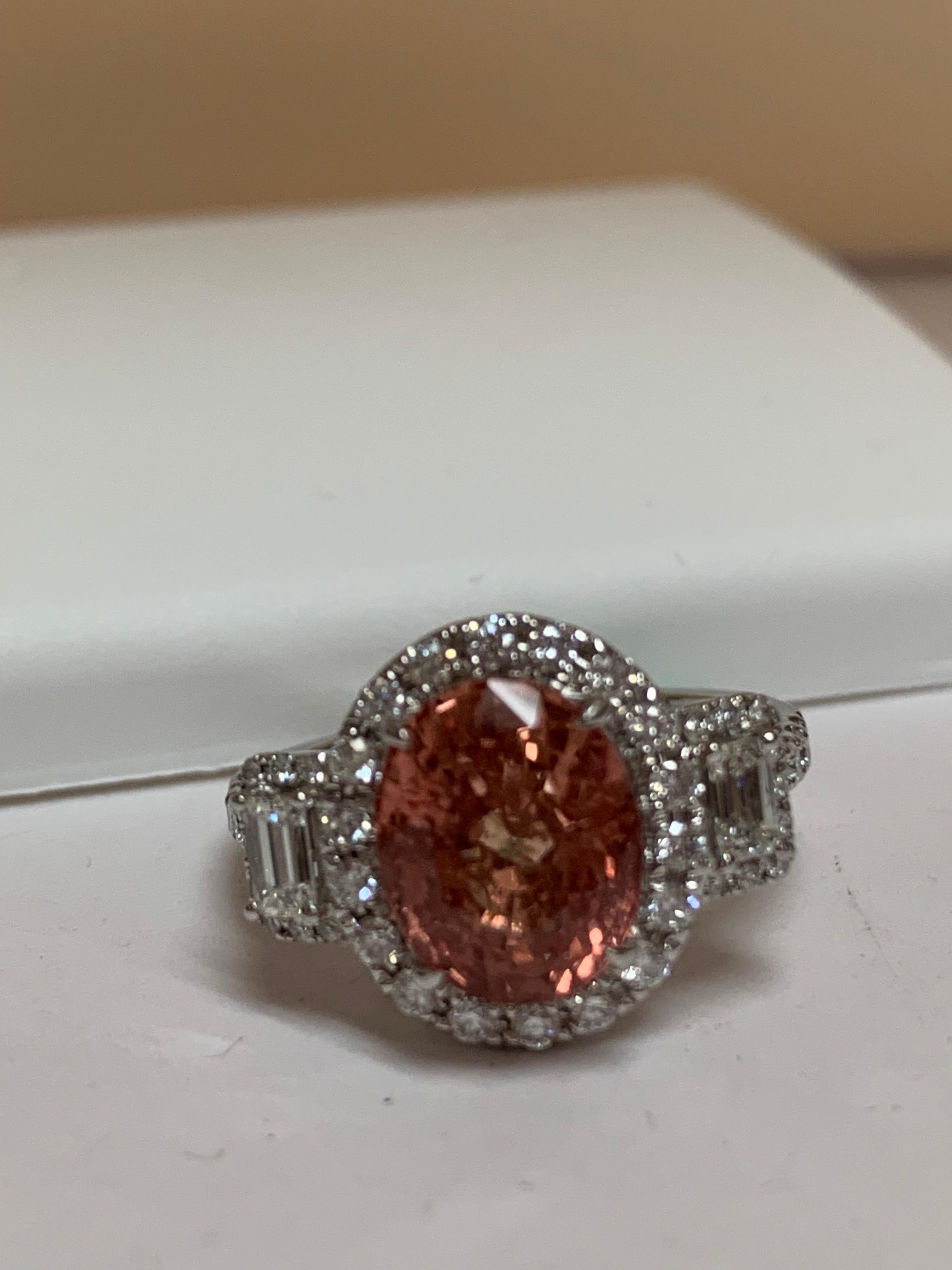Women's GIA Certified 4.23 Carat Padparadscha Sapphire Ring