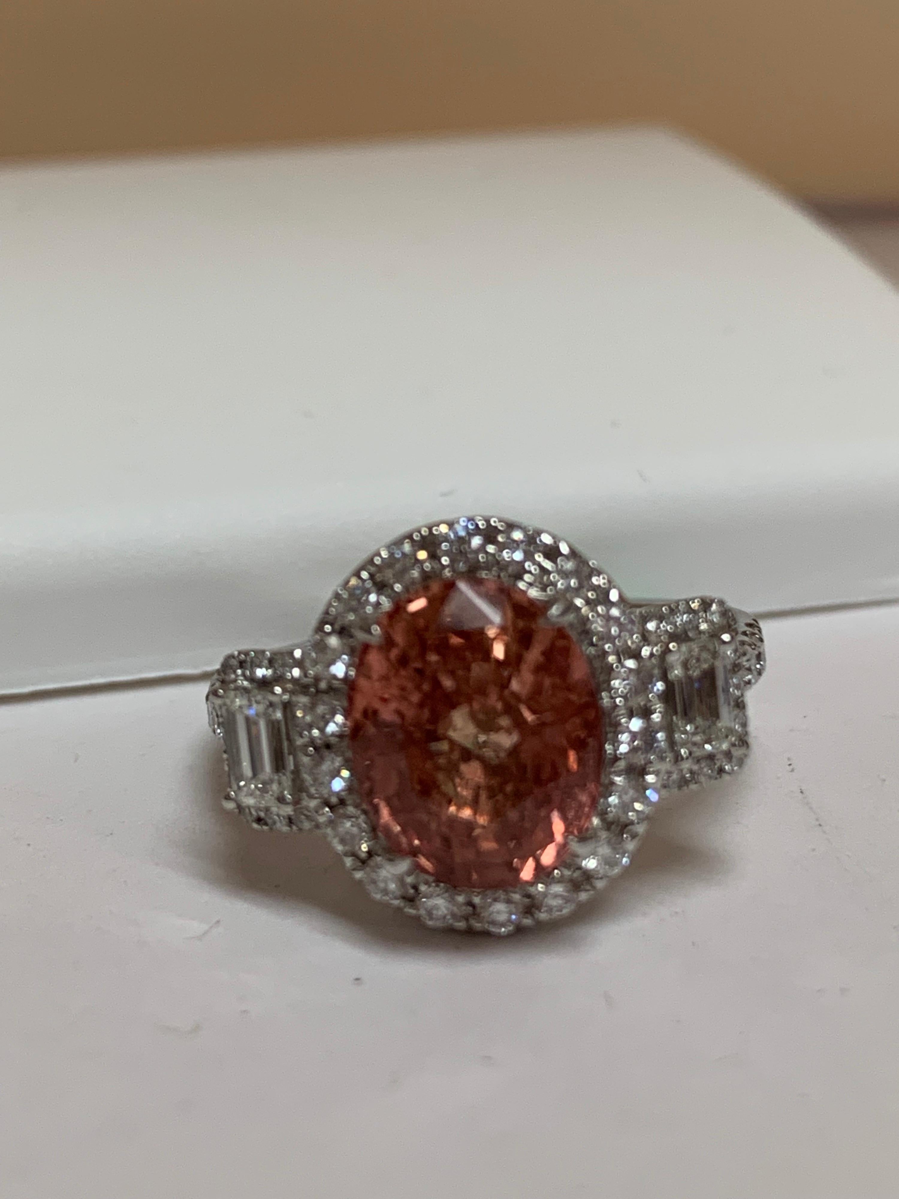 GIA Certified 4.23 Carat Padparadscha Sapphire Ring 2