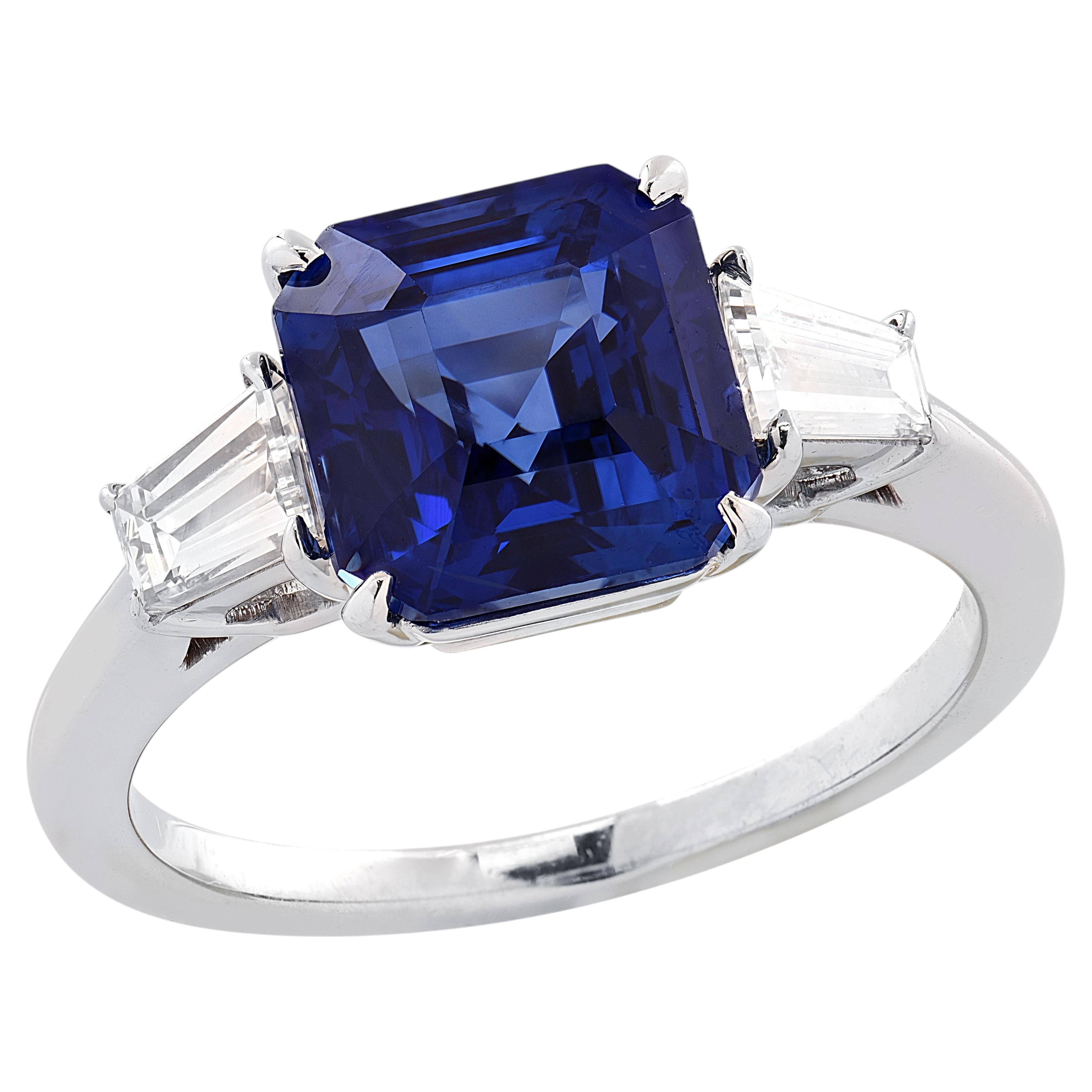 GIA Certified 4.23 Carat Royal Blue Sapphire & Diamond Ring