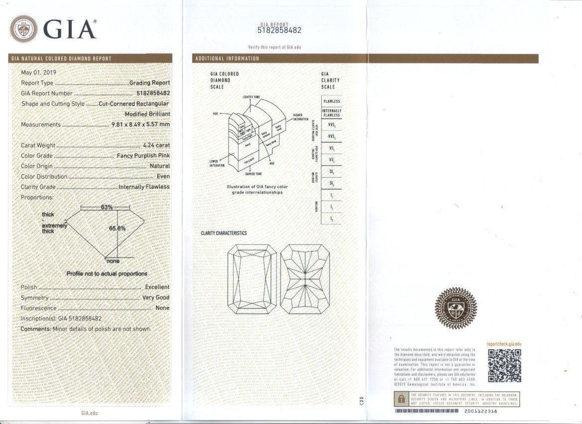 GIA-zertifizierter 4,24 Karat Ausgefallener lila-rosa, innen lupenreiner Diamantring 11
