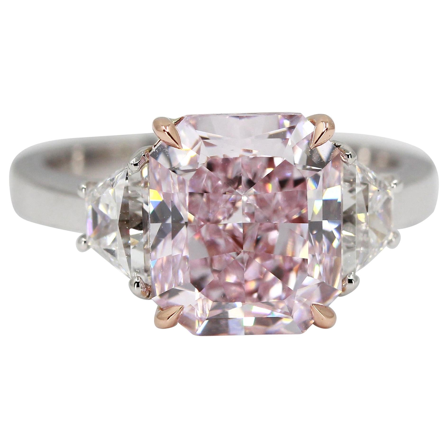 GIA Certified 4.24 Carat Fancy Purplish Pink Internally Flawless Diamond Ring