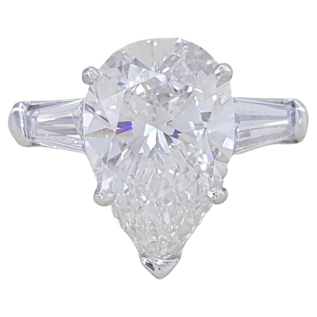 GIA Certified 4.30 Carat Pear Cut Brilliant Cut Diamond Solitaire Ring