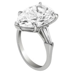 GIA Certified 4.24 Carat Pear Cut Three Stone Diamond Ring