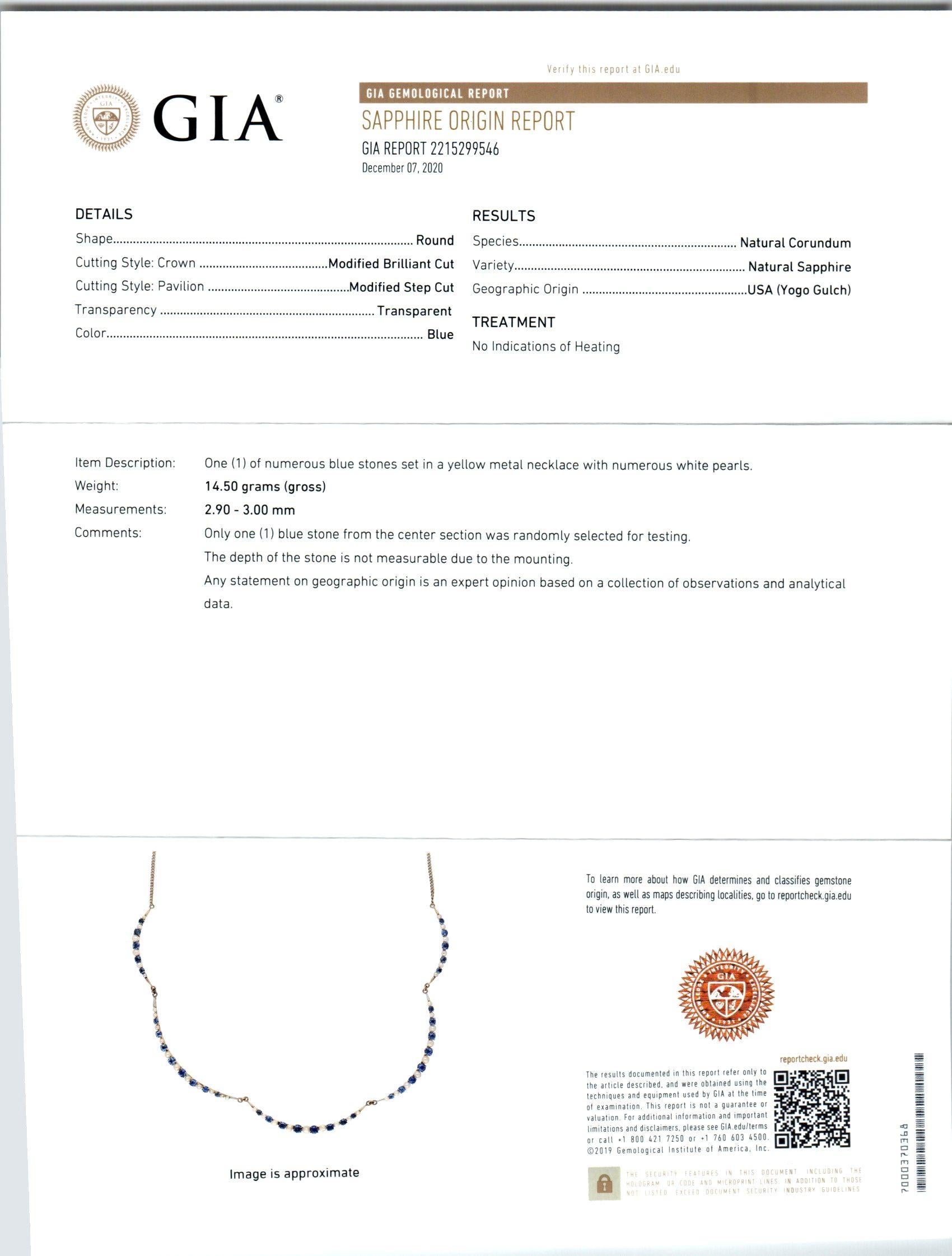 Halskette aus Gelbgold mit GIA-zertifizierten 4,25 Karat blauen Saphiren (Rundschliff) im Angebot