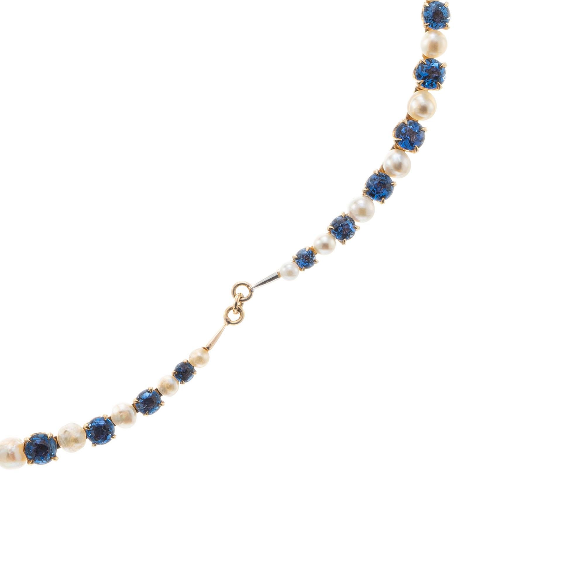 GIA Certified 4.25 Carat Blue Sapphire Pearl Yellow Gold Necklace For Sale 1