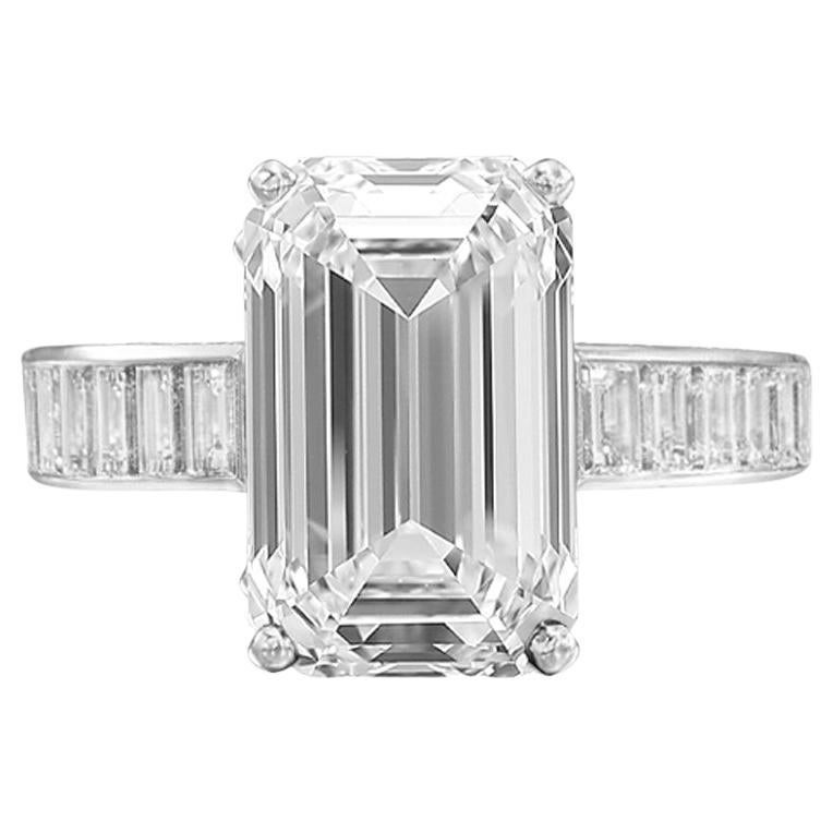 GIA Certified 4.25 Carat Emerald Cut FLAWLESS Clarity Diamond Ring For Sale