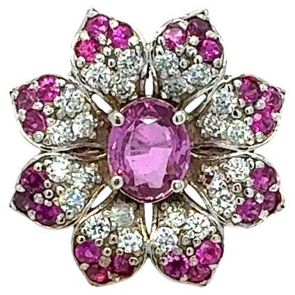 Anillo de oro blanco de 18 quilates con diamante zafiro rosa natural certificado por GIA de 4,25 quilates