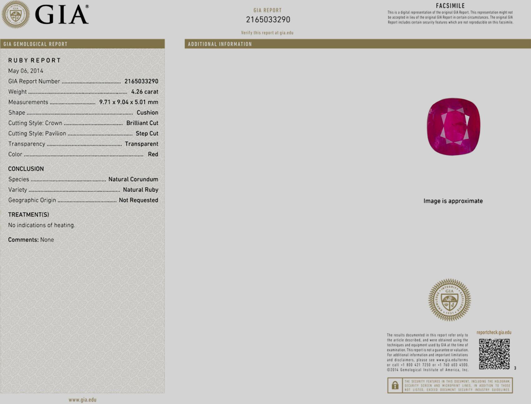 GIA Certified 4.26 Ct. UNHEATED Ruby Ring In New Condition For Sale In Chicago, IL