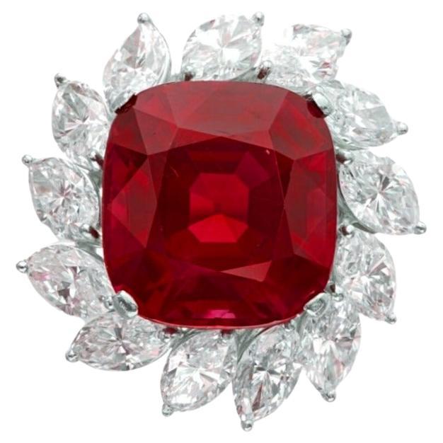 GIA Certified 4.26 Untreated Red Ruby Diamond Platinum Ring