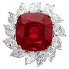 Bague en platine certifiée GIA, avec rubis rouge non traité et diamants 4,26