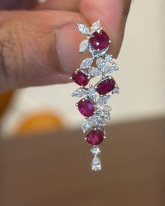 GIA Certified 4.26ct Unheated Burma Ruby Diamond Chandelier Earrings