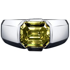 GIA Certified 4.27 Carat Emerald cut Deep Brownish Greenish Yellow Diamond Men
