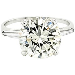 GIA Certified 4.27 Carat Round Diamond Three-Stone Ring