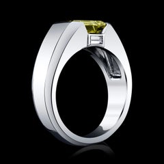 GIA Certified 4.27 Carat Emerald cut Deep Brownish Greenish Yellow Diamond Men