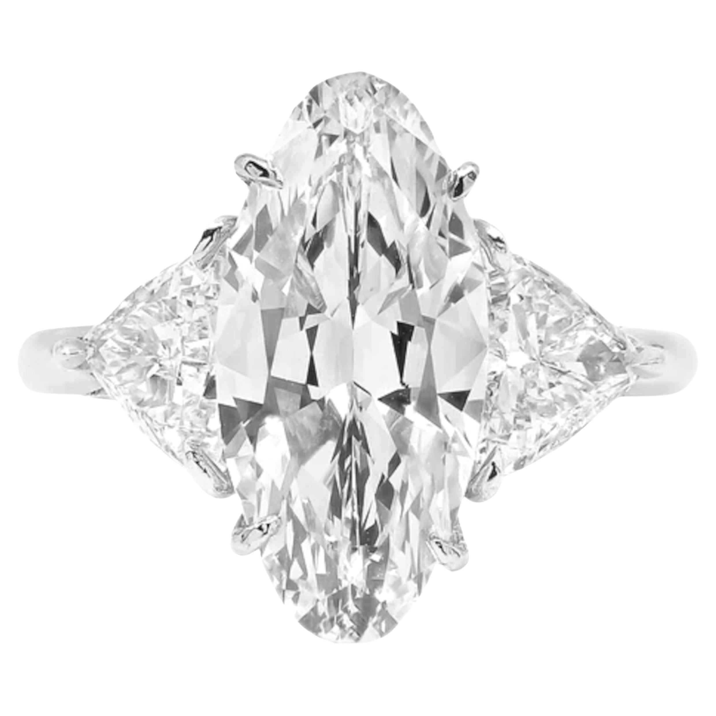 GIA Certified 4.28 Carat Antique Moval Diamond Ring For Sale