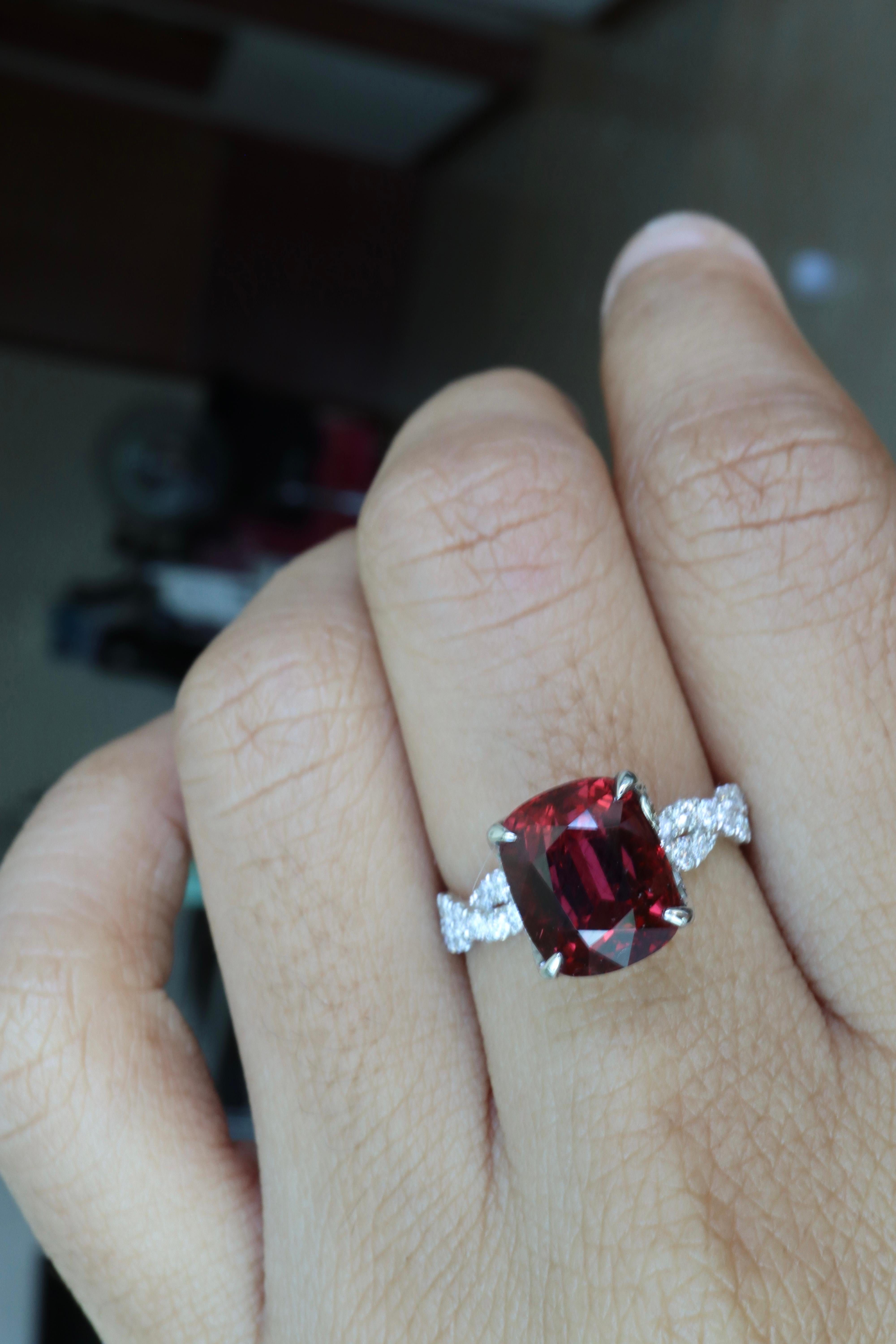 Art Deco GIA Certified 4.28 Carat Burma Red Spinel Ring