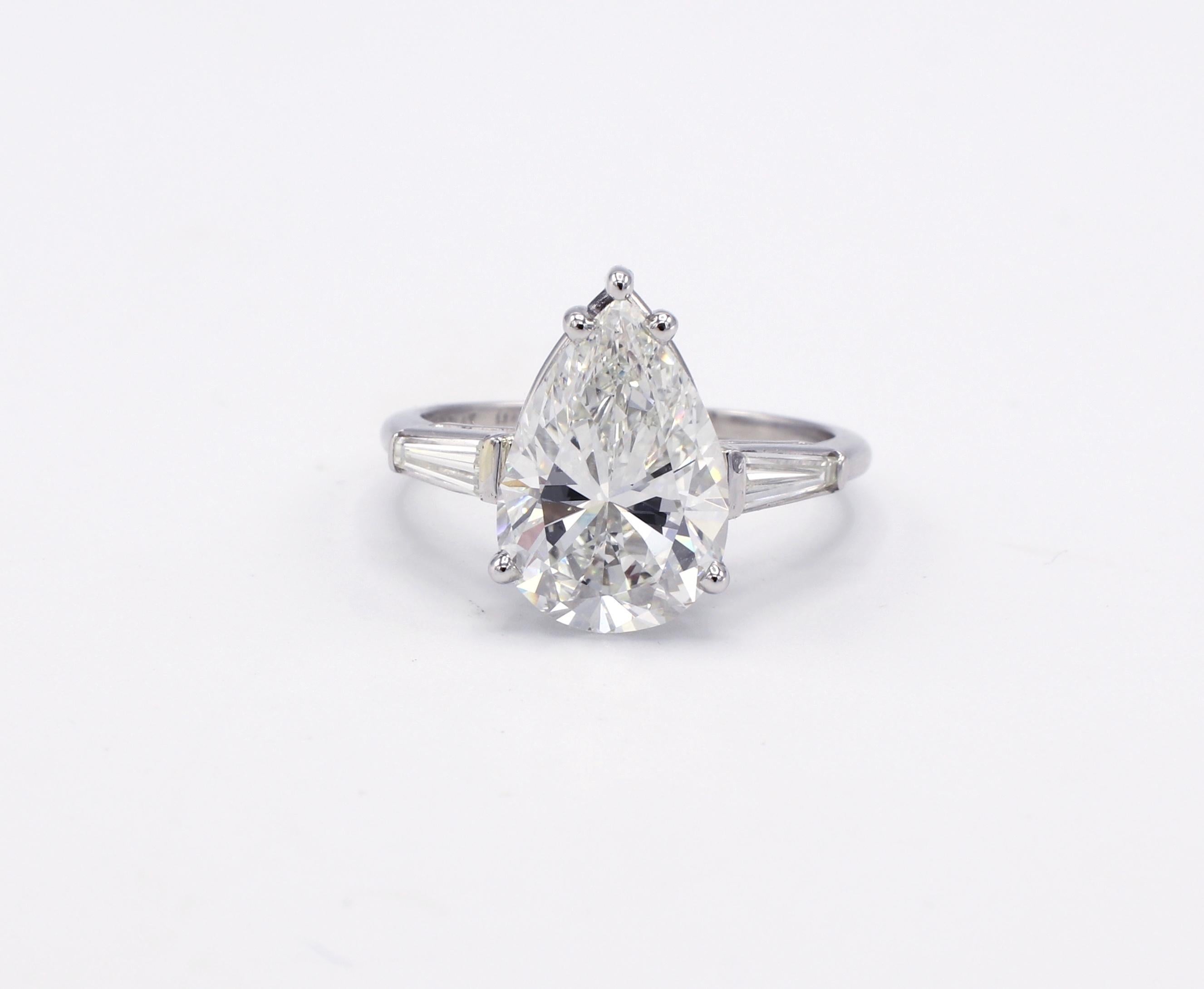 GIA Certified 4.29 Carat Pear Brilliant H VS 2 Platinum Diamond Engagement Ring Size 7 

GIA Report Number: 12794177 (please note picture of GIA report for details)
Diamond shape: Pear brilliant
Carat weight: 4.29 carats
Color: H
Clarity:
