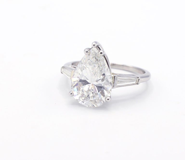 Modern GIA Certified 4.29 Carat Pear Brilliant Platinum Diamond Engagement Ring