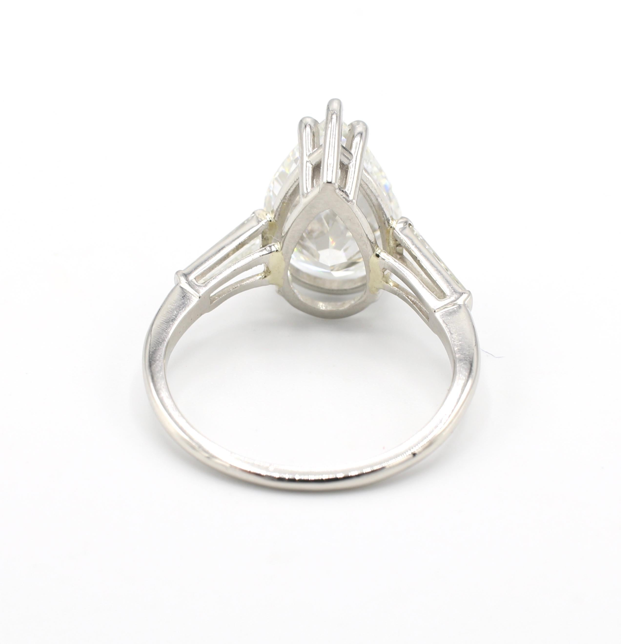 GIA Certified 4.29 Carat Pear Brilliant Platinum Diamond Engagement Ring In Excellent Condition In  Baltimore, MD