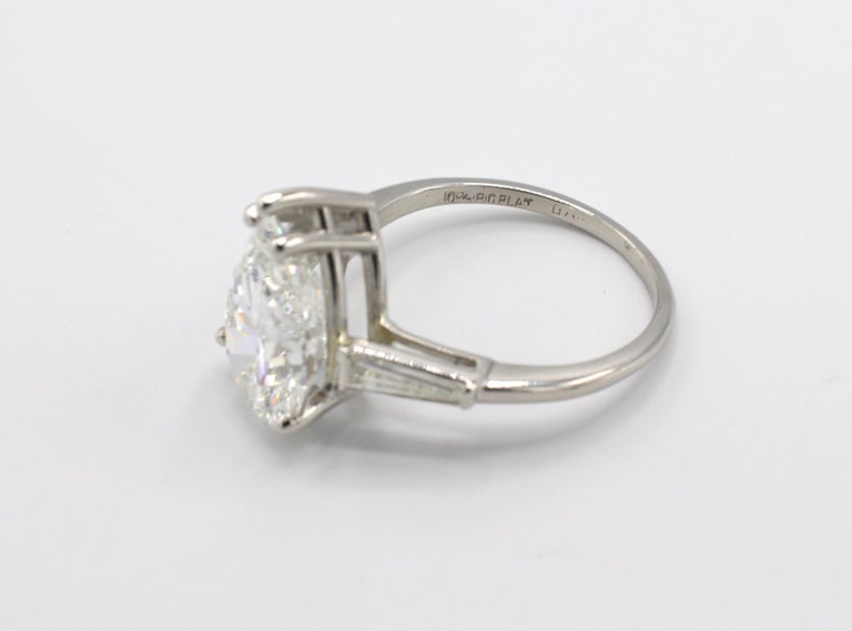 GIA Certified 4.29 Carat Pear Brilliant Platinum Diamond Engagement Ring 1