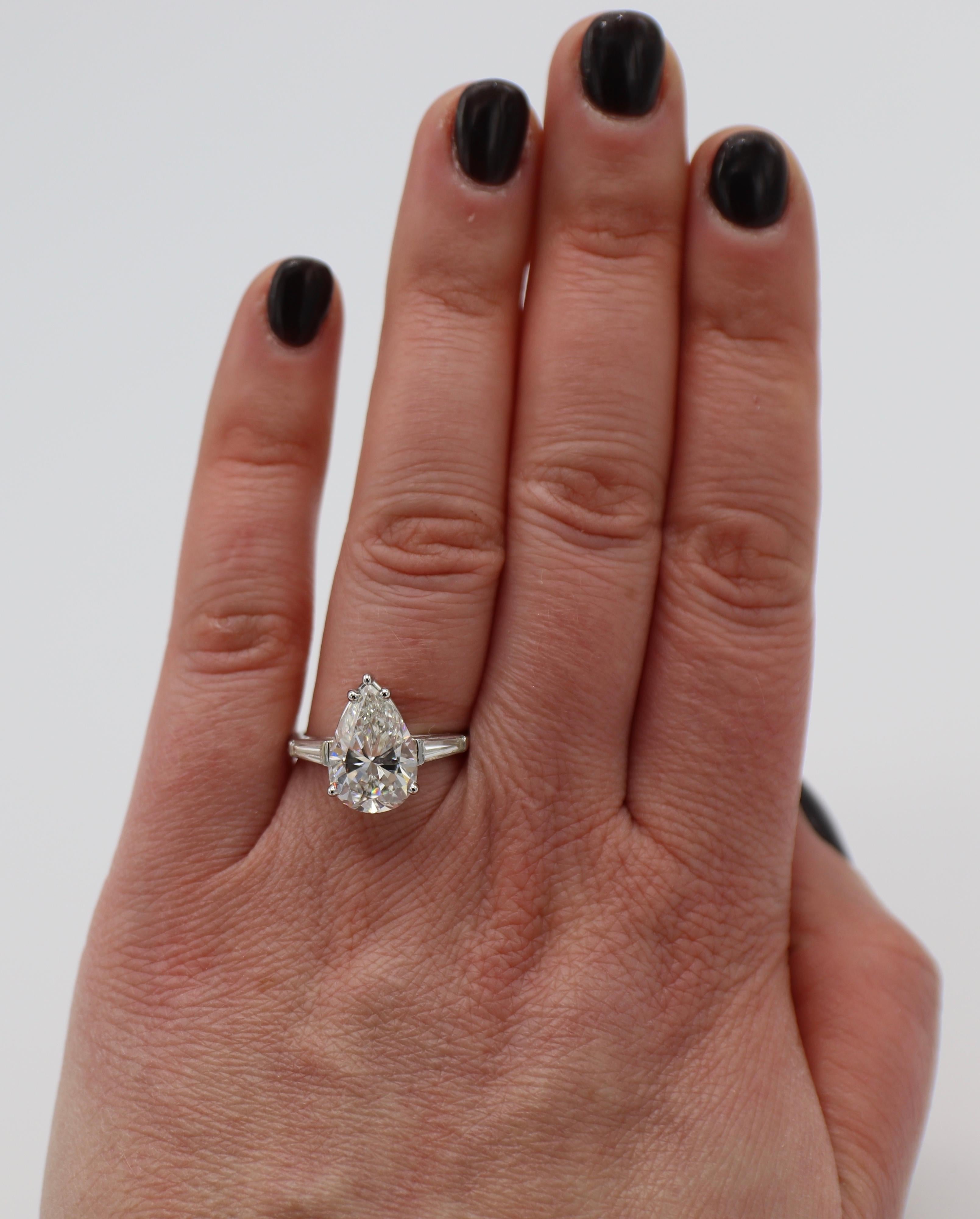GIA Certified 4.29 Carat Pear Brilliant Platinum Diamond Engagement Ring 2