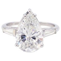 GIA Certified 4.29 Carat Pear Brilliant Platinum Diamond Engagement Ring