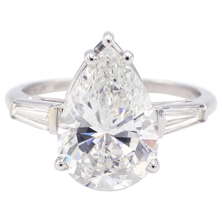 GIA Certified 4.29 Carat Pear Brilliant Platinum Diamond Engagement Ring