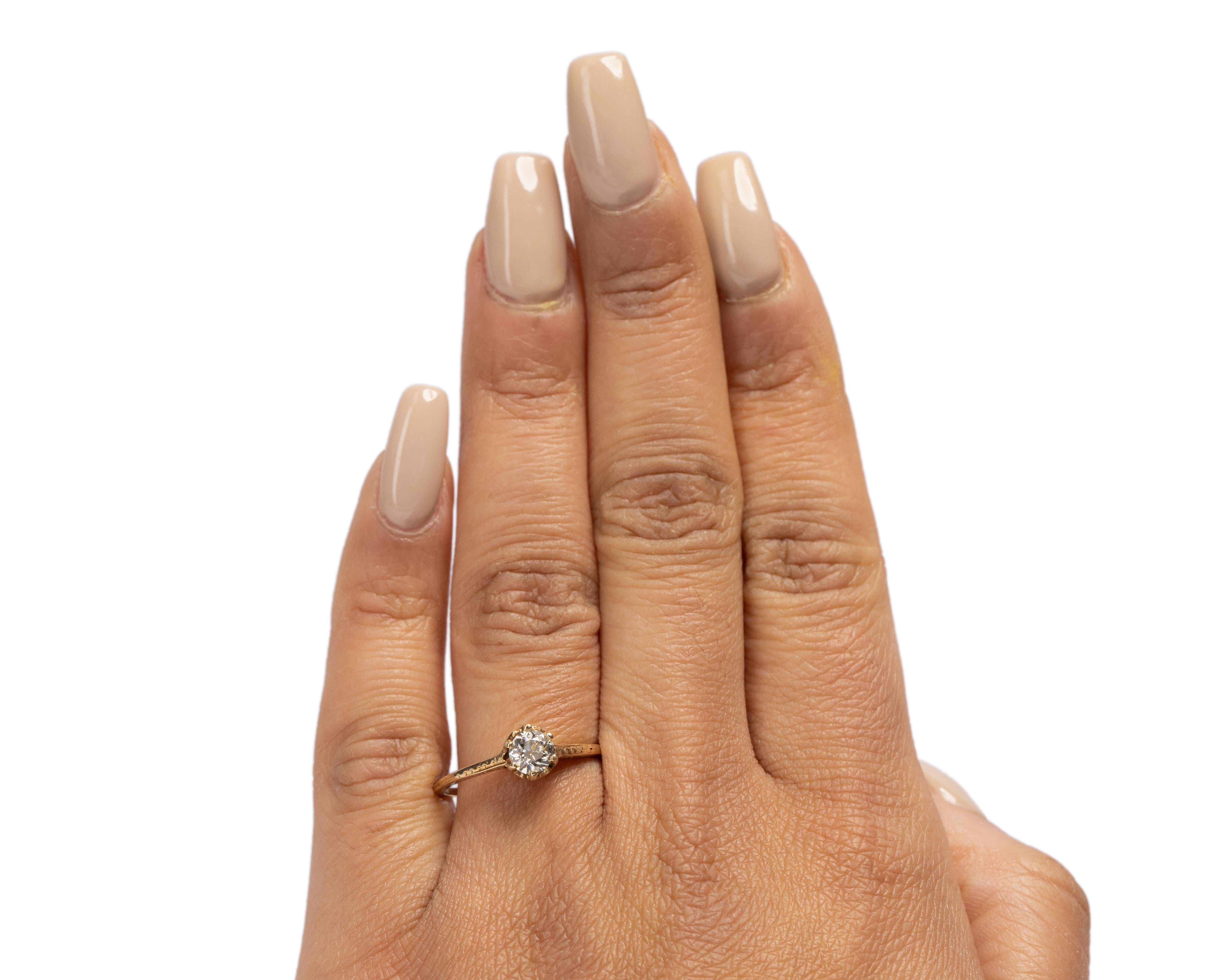 Old European Cut GIA Certified .43 Carat Art Deco Diamond 10 Karat Yellow Gold Engagement Ring For Sale