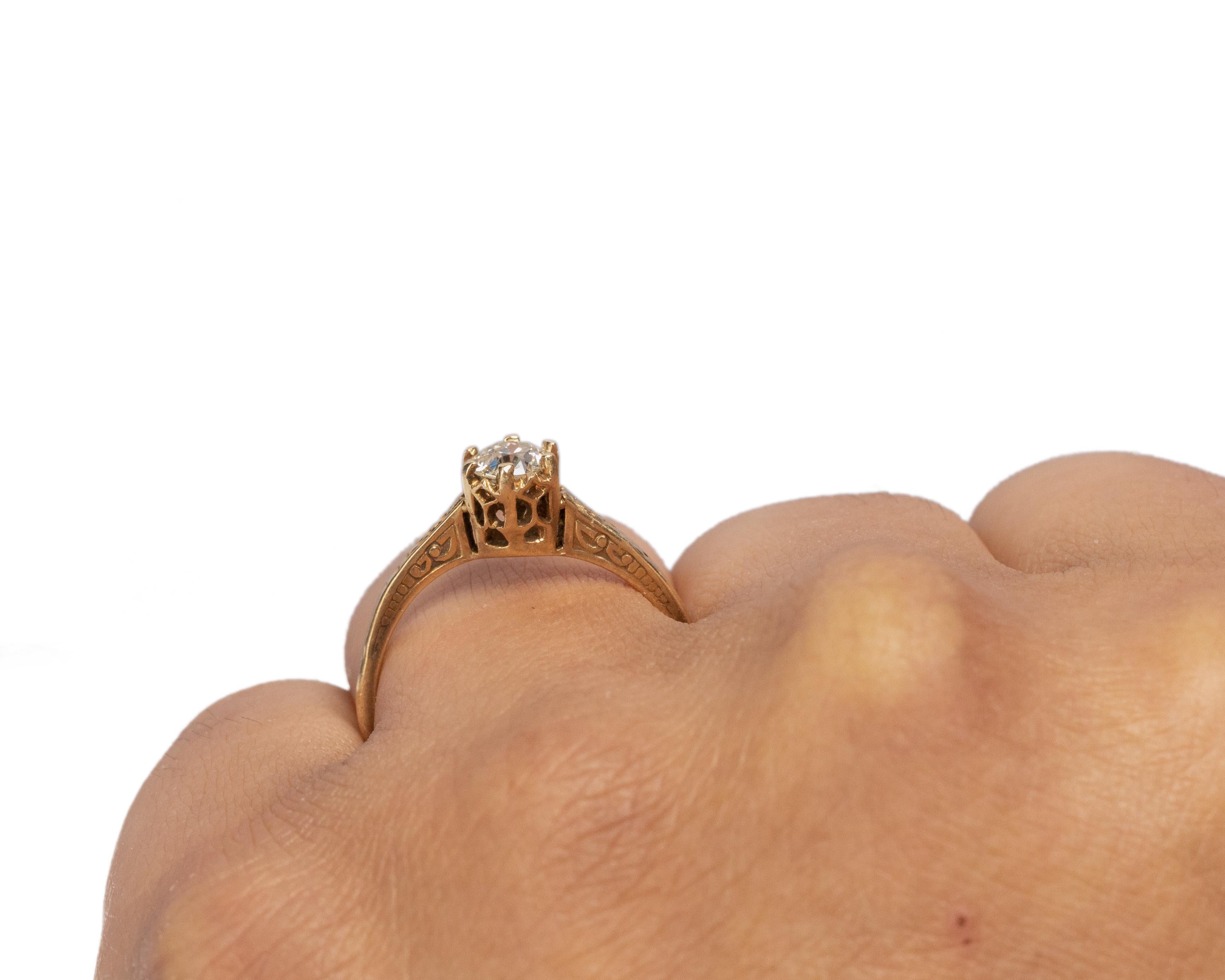 GIA Certified .43 Carat Art Deco Diamond 10 Karat Yellow Gold Engagement Ring In Good Condition For Sale In Atlanta, GA
