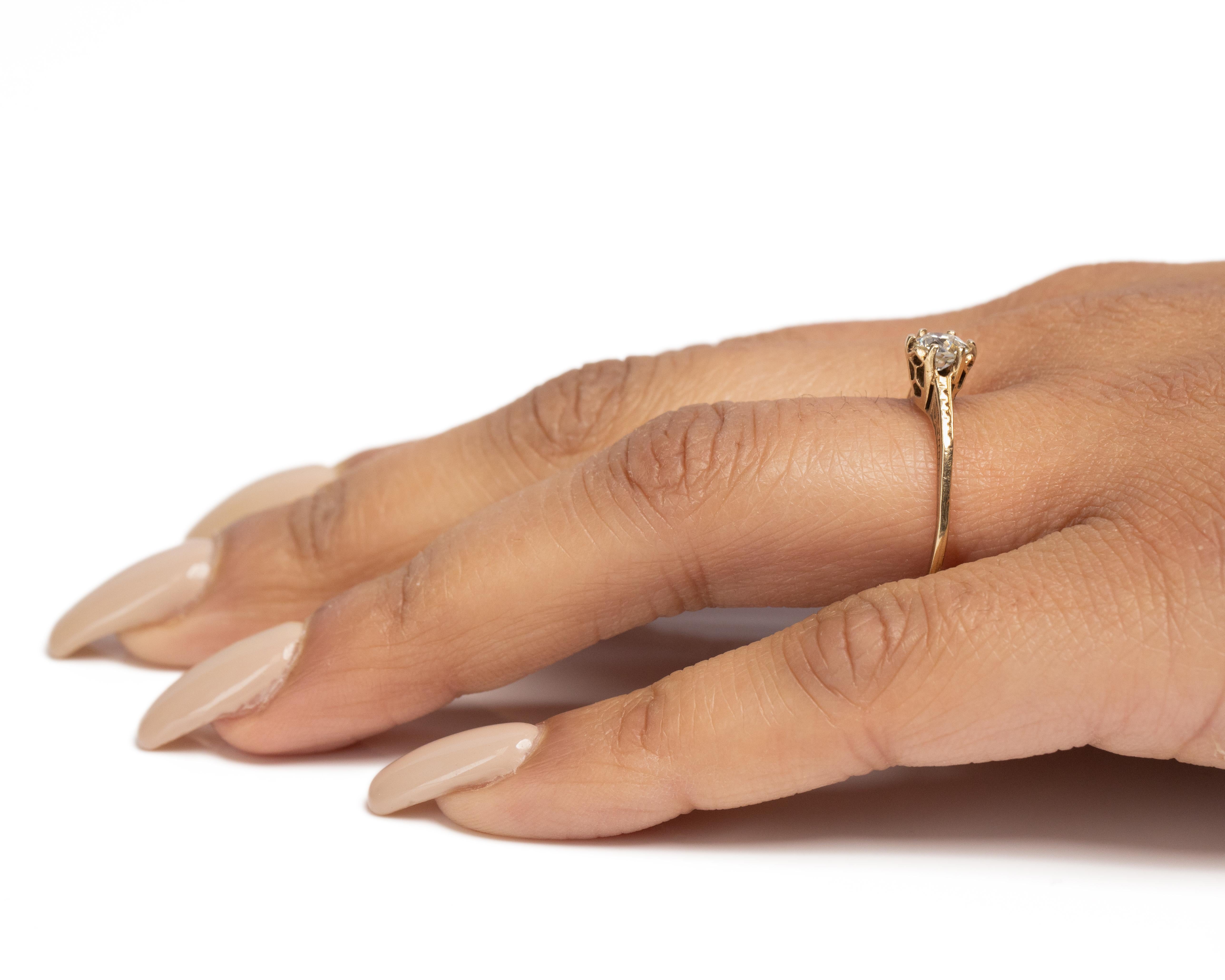 Women's GIA Certified .43 Carat Art Deco Diamond 10 Karat Yellow Gold Engagement Ring For Sale