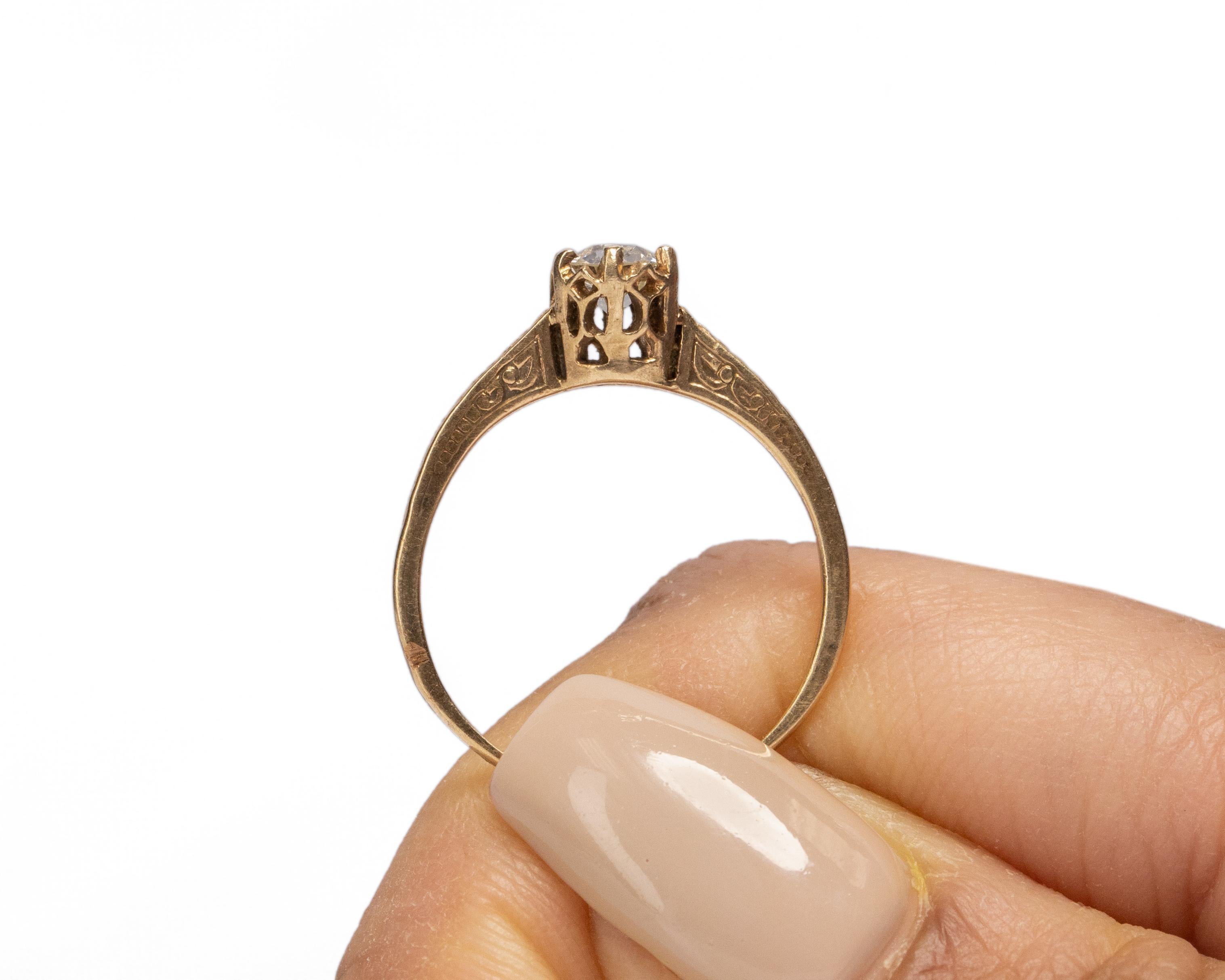 GIA Certified .43 Carat Art Deco Diamond 10 Karat Yellow Gold Engagement Ring For Sale 1