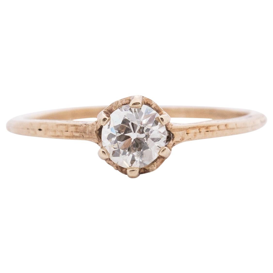 GIA Certified .43 Carat Art Deco Diamond 10 Karat Yellow Gold Engagement Ring For Sale
