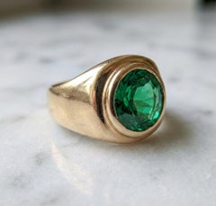 GIA Certified 4.3 Carat Colombian Emerald 14K Yellow Gold Gentleman’s Ring