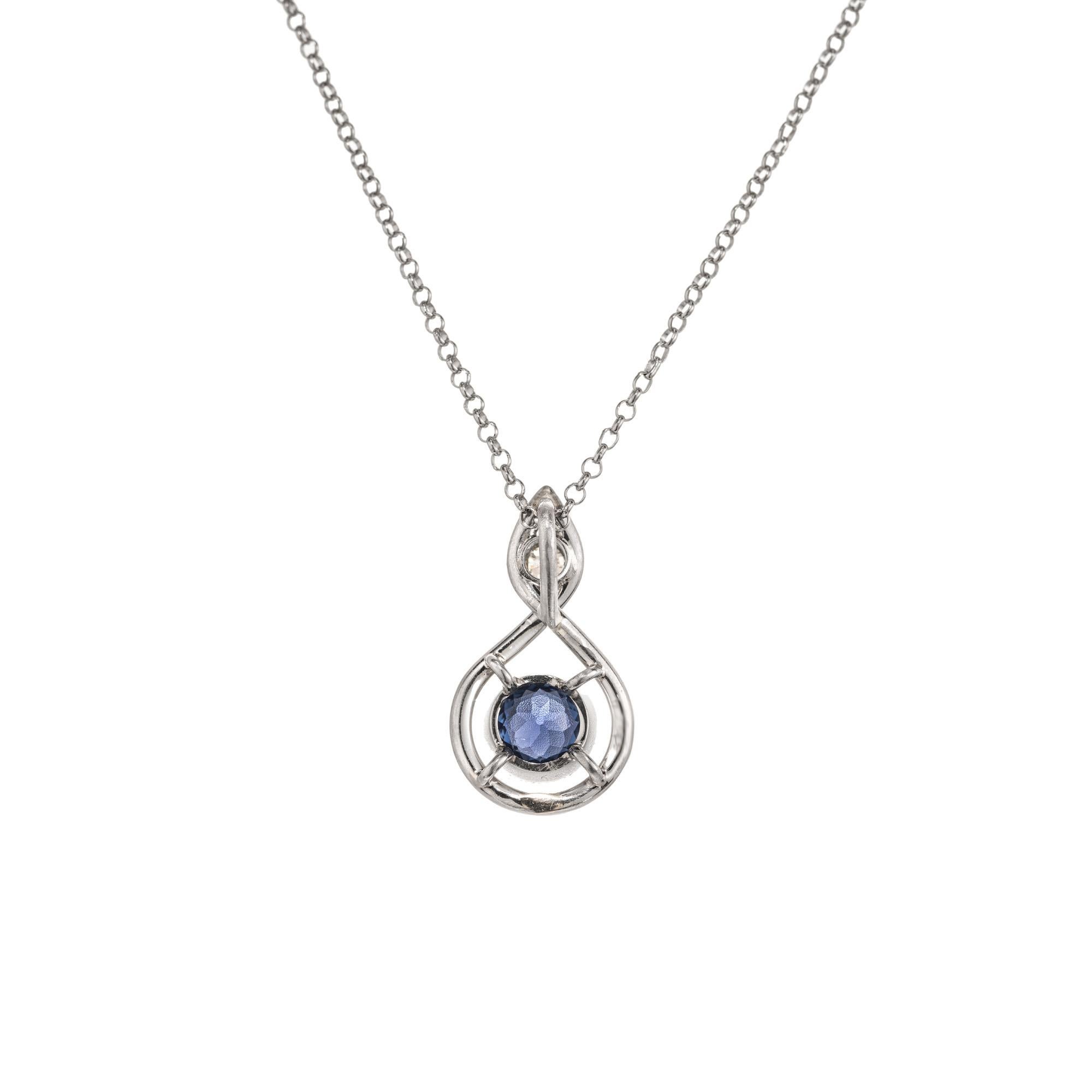Women's GIA Certified .43 Carat Yogo Gulch Montana Sapphire Diamond Platinum Necklace For Sale