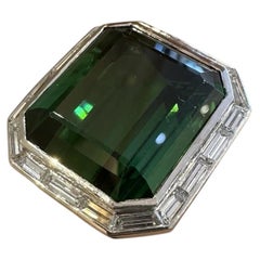 GIA Certified 43 ct Green Tourmaline & Diamond Halo Cocktail Ring 18k White Gold