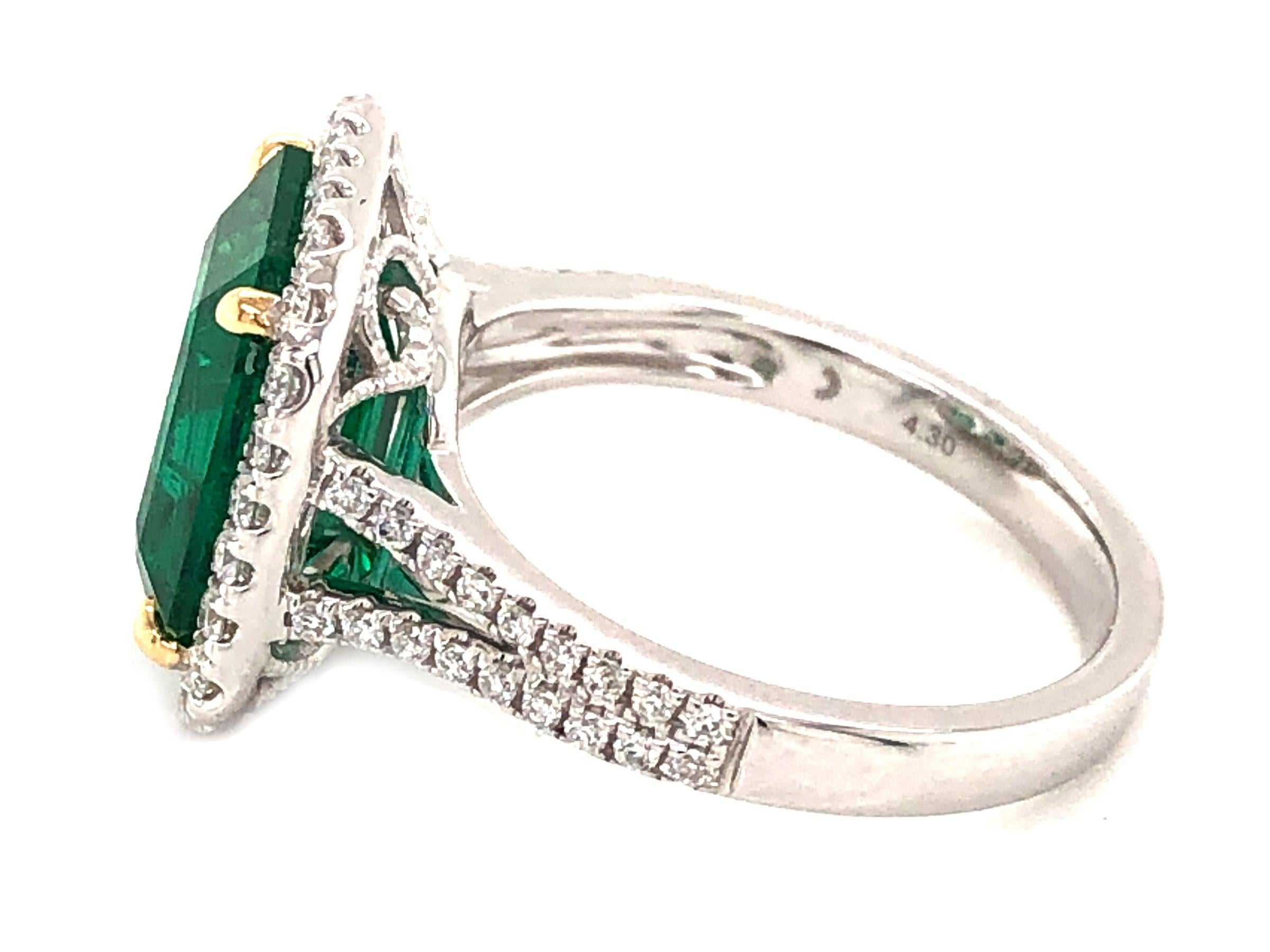 GIA Certified 4.30 Carat African Emerald and Diamond Ring 4