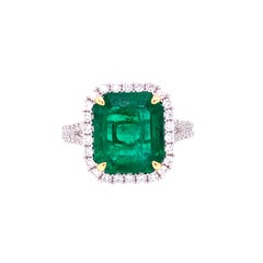 GIA Certified 4.30 Carat African Emerald and Diamond Ring